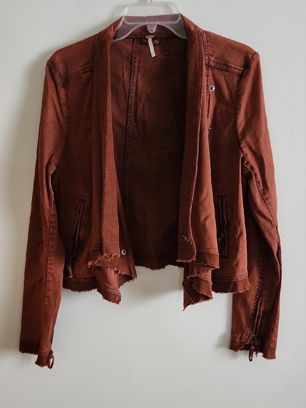 Free People Boho Collapsing Twill Raw Edge Jacket Hanna Rustic Orange women Sz M - Picture 9 of 10
